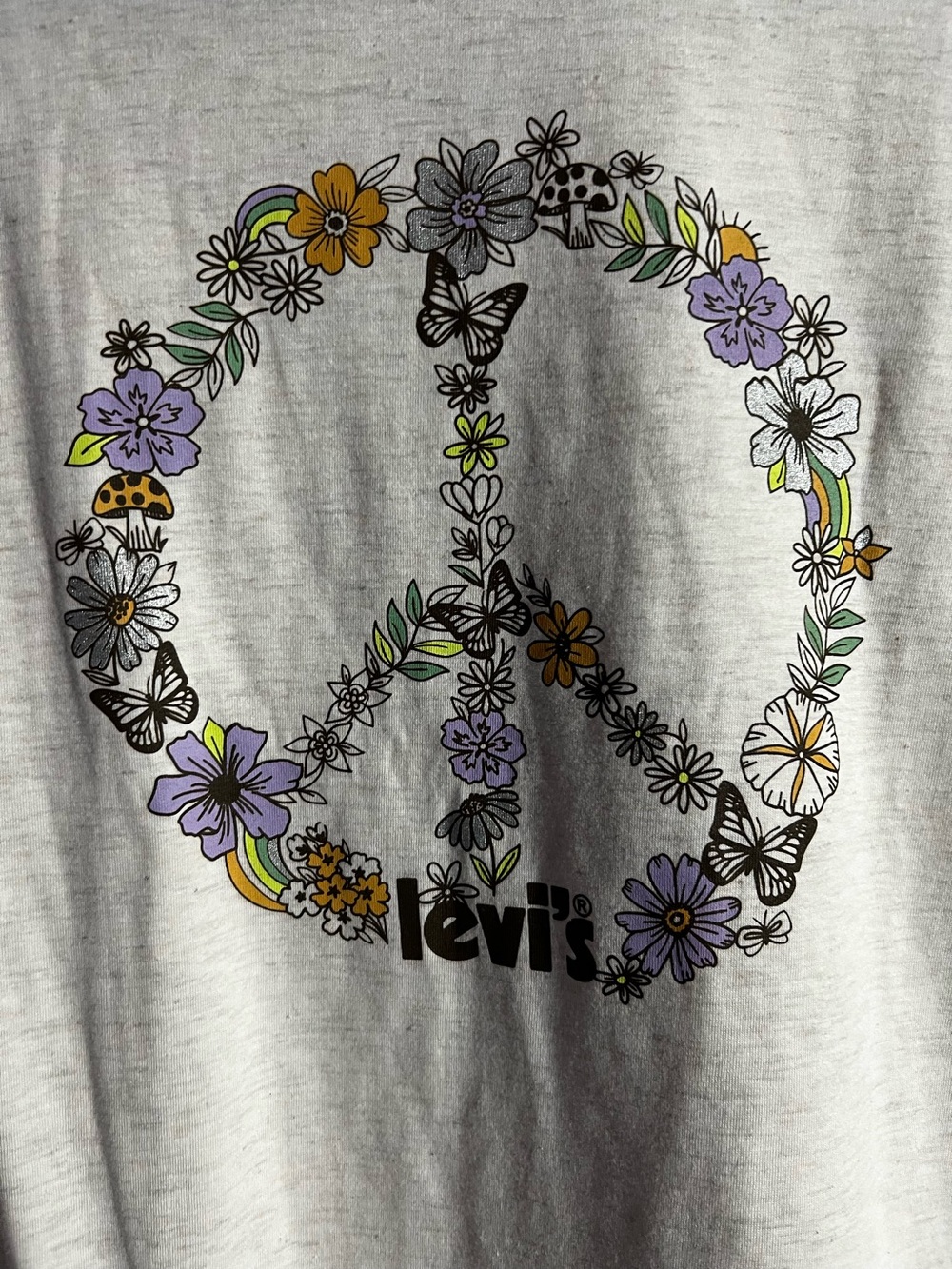 Levi’s Purple Peace Sign ☮️ Crop Top Tee NWT Size Large - Picture 2 of 5